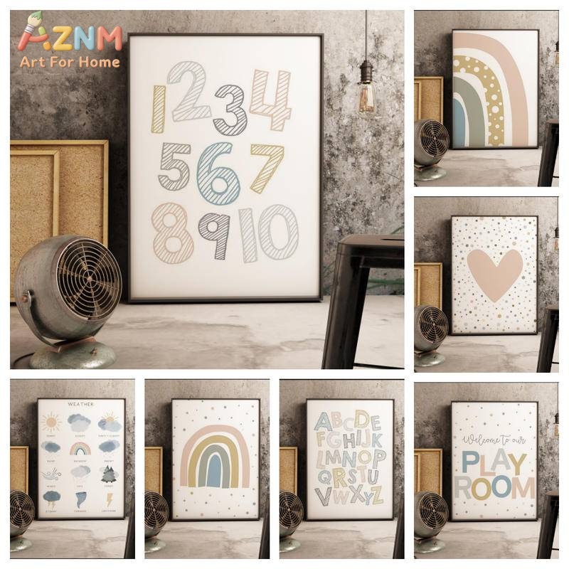 Kids Educational - Alphabet Numbers & More - AZNM Boho - Lienzo educativo para