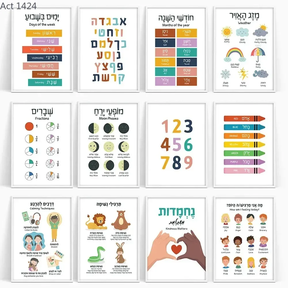 Kids Educational - Alphabet Numbers & More - Pósteres educativos en inglés y hebreo