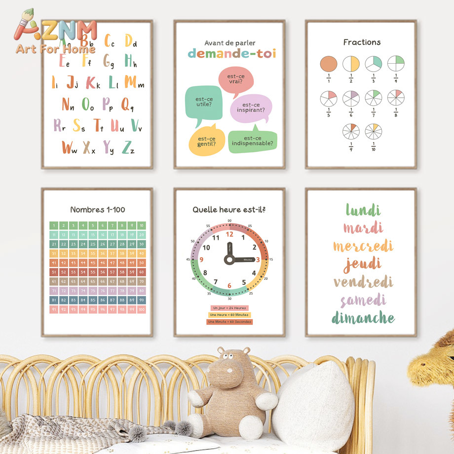 Kids Educational - Alphabet Numbers & More - AZNM Lienzo Educativo Francés para Niños,