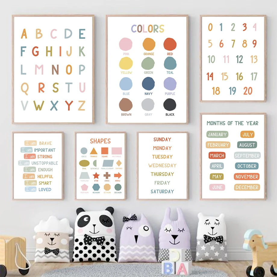 Kids Educational - Alphabet Numbers & More - Póster educativo en inglés, alfabeto, números,